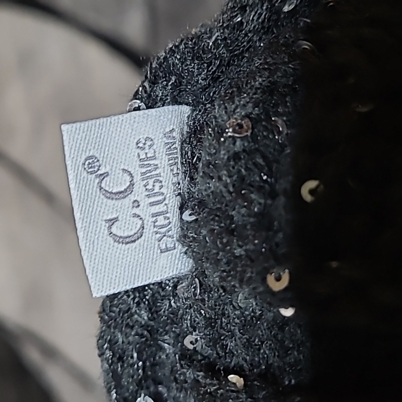 C.C EXCLUSIVE SEQUINS MESSY-BUN PONYTAIL KNIT BEANIE STOCKING HAT - Picture 7 of 8